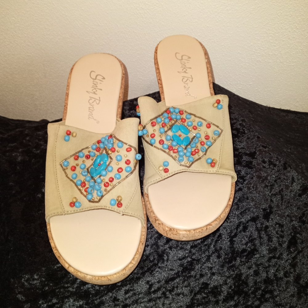 Slinky Brand Slip on Wedge Sandals Gently Worn